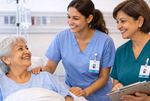 Hospital care team supporting a patient